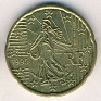 Euro - 20 Euro Cent - France - 1999 - Brass - KM# 1286 - Obv: The seed sower divides date and RF Rev: Denomination and map - 0